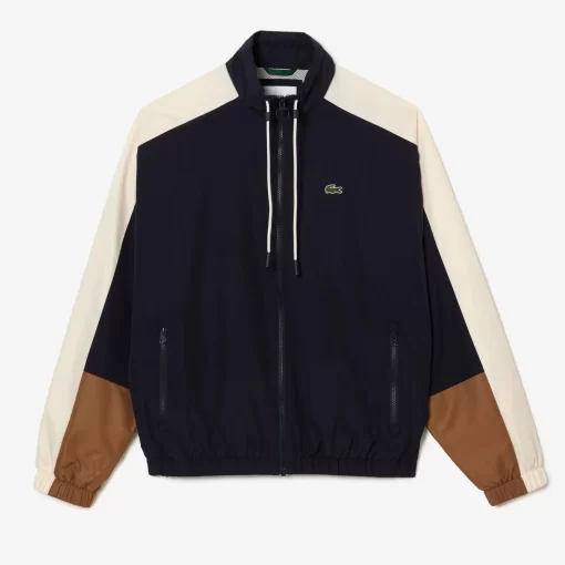 Lacoste Jacken & Mäntel>Wasserabweisende Resistente Colourblock-Trainingsjacke Navy Blau / Braun / Weis Rhi