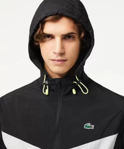 Lacoste Fitnessstudio & Training>Wasserabweisende Verstaubare Sportjacke Schwarz / Grau / Burgunder Miz