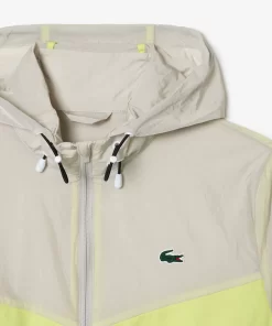 Lacoste Fitnessstudio & Training>Wasserabweisende Verstaubare Sportjacke Grau / Neongelb / Grau Rim