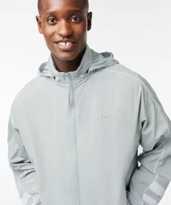 Lacoste Jacken & Mäntel>Wasserfeste Taft-Sportjacke Mit Kontrast-Detail Grau / Weis Nwj