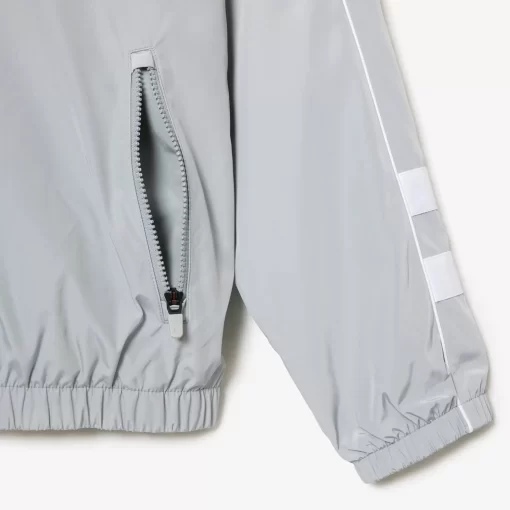 Lacoste Jacken & Mäntel>Wasserfeste Taft-Sportjacke Mit Kontrast-Detail Grau / Weis Nwj