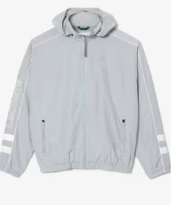 Lacoste Jacken & Mäntel>Wasserfeste Taft-Sportjacke Mit Kontrast-Detail Grau / Weis Nwj