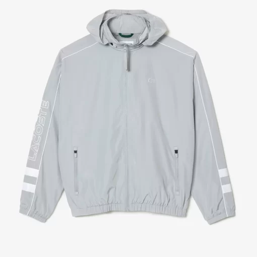 Lacoste Jacken & Mäntel>Wasserfeste Taft-Sportjacke Mit Kontrast-Detail Grau / Weis Nwj