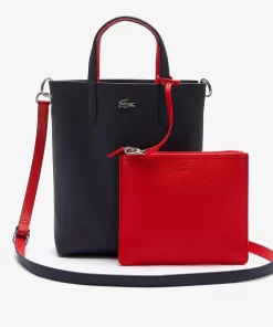 Lacoste Taschen>Wendbare Damen Anna Tote Bag Aus Beschichtetem Canvas Marine 166 Rouge 240 B50