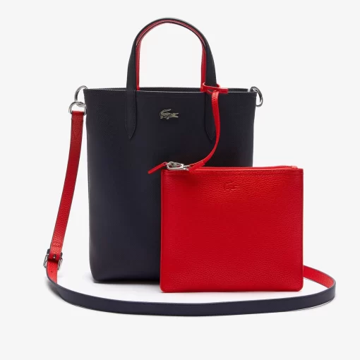 Lacoste Taschen>Wendbare Damen Anna Tote Bag Aus Beschichtetem Canvas Marine 166 Rouge 240 B50