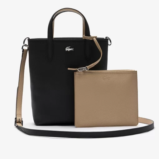 Lacoste Taschen>Wendbare Damen Anna Tote Bag Aus Beschichtetem Canvas Noir Krema A91