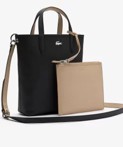 Lacoste Taschen>Wendbare Damen Anna Tote Bag Aus Beschichtetem Canvas Noir Krema A91