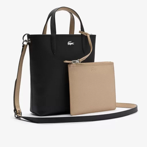 Lacoste Taschen>Wendbare Damen Anna Tote Bag Aus Beschichtetem Canvas Noir Krema A91