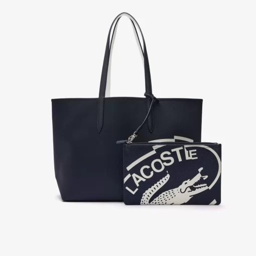 Lacoste Taschen>Wendbare Tote Bag Aus Beschichtetem Canvas Marine 166 Farine 699