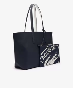 Lacoste Taschen>Wendbare Tote Bag Aus Beschichtetem Canvas Marine 166 Farine 699