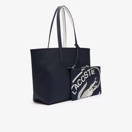 Lacoste Taschen>Wendbare Tote Bag Aus Beschichtetem Canvas Marine 166 Farine 699