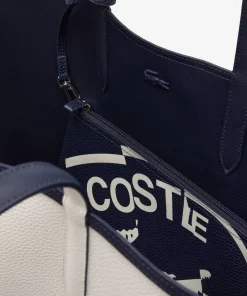 Lacoste Taschen>Wendbare Tote Bag Aus Beschichtetem Canvas Marine 166 Farine 699