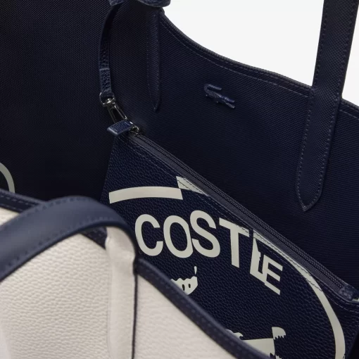 Lacoste Taschen>Wendbare Tote Bag Aus Beschichtetem Canvas Marine 166 Farine 699