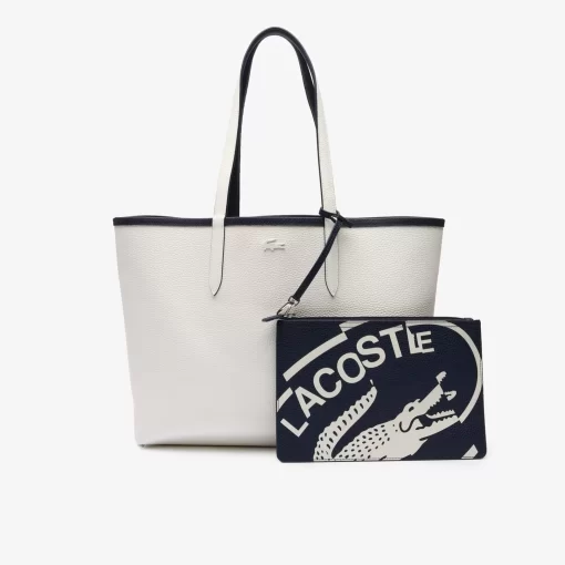 Lacoste Taschen>Wendbare Tote Bag Aus Beschichtetem Canvas Marine 166 Farine 699