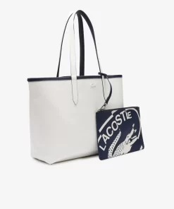 Lacoste Taschen>Wendbare Tote Bag Aus Beschichtetem Canvas Marine 166 Farine 699