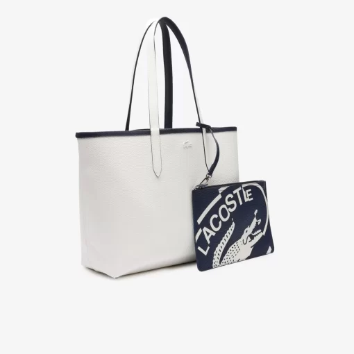 Lacoste Taschen>Wendbare Tote Bag Aus Beschichtetem Canvas Marine 166 Farine 699