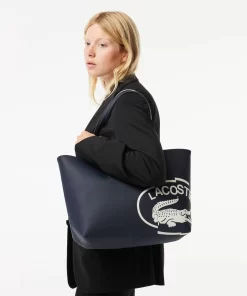 Lacoste Taschen>Wendbare Tote Bag Aus Beschichtetem Canvas Marine 166 Farine 699