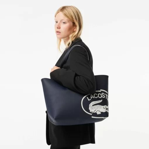 Lacoste Taschen>Wendbare Tote Bag Aus Beschichtetem Canvas Marine 166 Farine 699