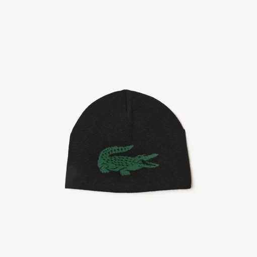 Lacoste Mutzen>Wendbarer Unisex Beanie Mit Kontrast-Krokodil Schwarz / Grun 964