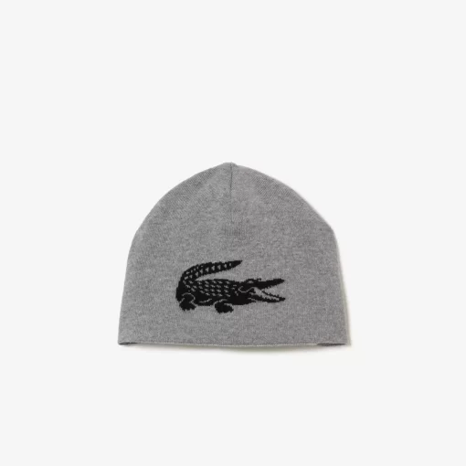 Lacoste Mutzen>Wendbarer Unisex Beanie Mit Kontrast-Krokodil Heidekraut Grau / Schwarz X8I