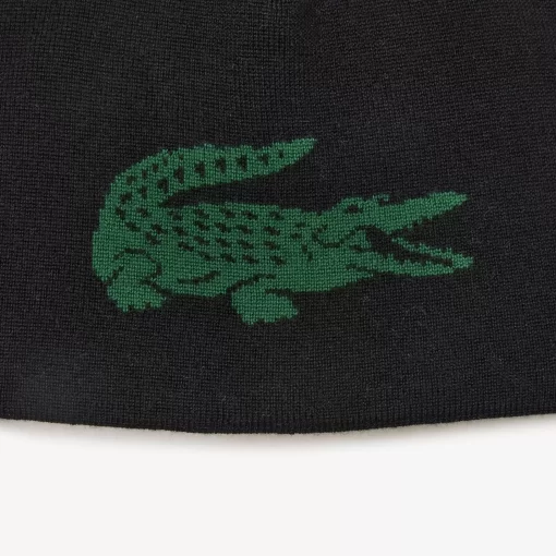 Lacoste Mutzen>Wendbarer Unisex Beanie Mit Kontrast-Krokodil Schwarz / Grun 964