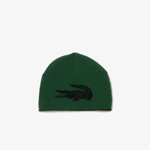 Lacoste Mutzen>Wendbarer Unisex Beanie Mit Kontrast-Krokodil Schwarz / Grun 964