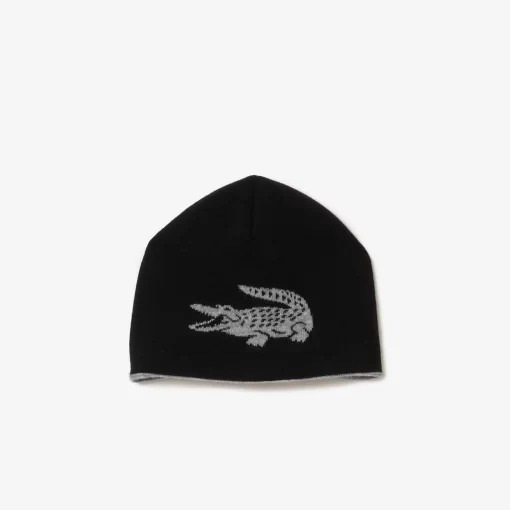 Lacoste Mutzen>Wendbarer Unisex Beanie Mit Kontrast-Krokodil Heidekraut Grau / Schwarz X8I