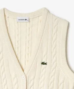 Lacoste Pullover>Weste Im Zopfmuster Aus Baumwoll-Woll-Mischung Weis Nyv