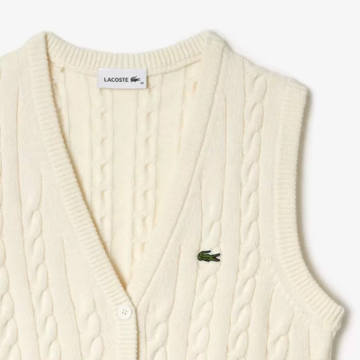 Lacoste Pullover>Weste Im Zopfmuster Aus Baumwoll-Woll-Mischung Weis Nyv