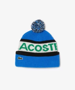 Lacoste Caps & Hüte>Woll-Beanie Mit Logo Und Pompon Blau / Weis / Schwarz / Grun P9I