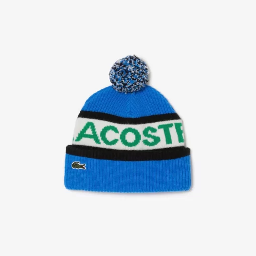 Lacoste Caps & Hüte>Woll-Beanie Mit Logo Und Pompon Blau / Weis / Schwarz / Grun P9I