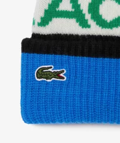 Lacoste Caps & Hüte>Woll-Beanie Mit Logo Und Pompon Blau / Weis / Schwarz / Grun P9I