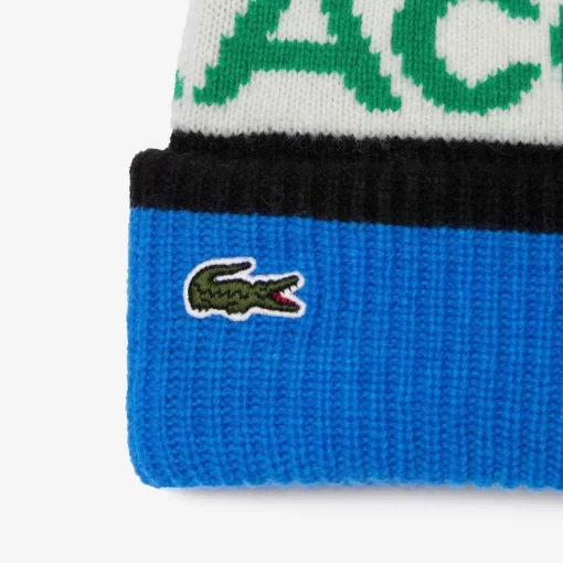 Lacoste Caps & Hüte>Woll-Beanie Mit Logo Und Pompon Blau / Weis / Schwarz / Grun P9I