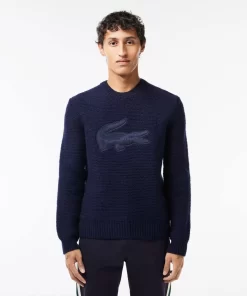 Lacoste Pullover>Woll-Pullover Mit Gestepptem Croc-Aufnaher Navy Blau Hde