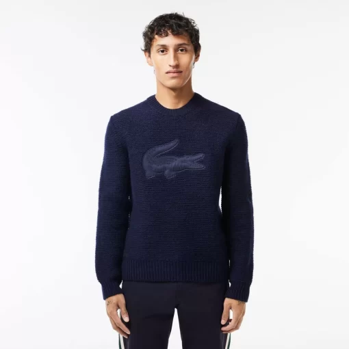 Lacoste Pullover>Woll-Pullover Mit Gestepptem Croc-Aufnaher Navy Blau Hde