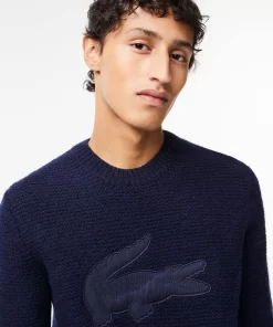 Lacoste Pullover>Woll-Pullover Mit Gestepptem Croc-Aufnaher Navy Blau Hde