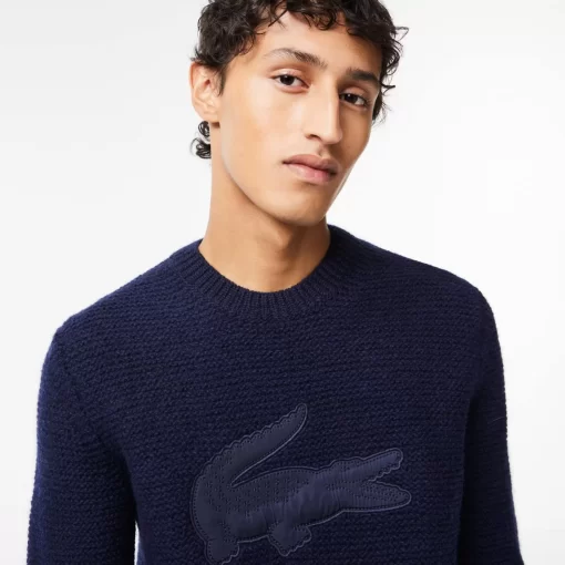 Lacoste Pullover>Woll-Pullover Mit Gestepptem Croc-Aufnaher Navy Blau Hde