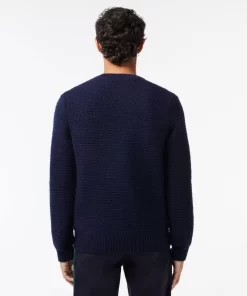 Lacoste Pullover>Woll-Pullover Mit Gestepptem Croc-Aufnaher Navy Blau Hde