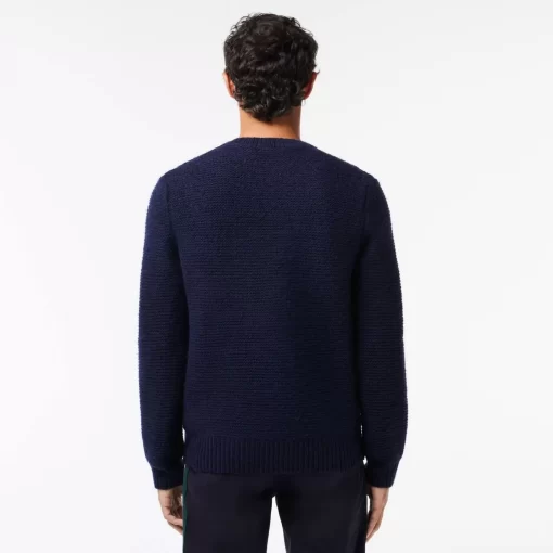 Lacoste Pullover>Woll-Pullover Mit Gestepptem Croc-Aufnaher Navy Blau Hde