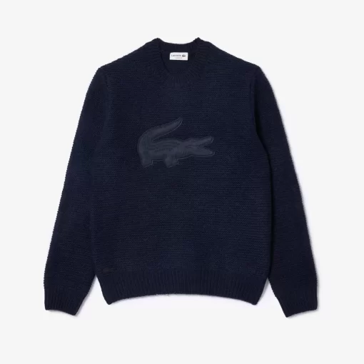 Lacoste Pullover>Woll-Pullover Mit Gestepptem Croc-Aufnaher Navy Blau Hde