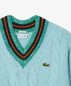 Lacoste Pullover>Wollpullover Mit Kontrast-V-Ausschnitt Hellblau / Weis Piw