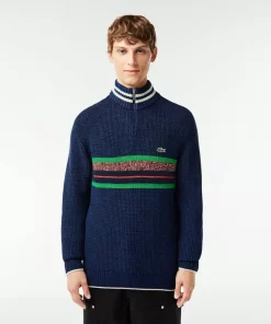 Lacoste Pullover>Woll-Pullover Mit Stehkragen, In Frankreich Hergestellt Navy Blau / Blau / Weis Niq