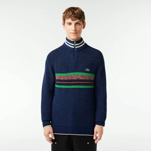 Lacoste Pullover>Woll-Pullover Mit Stehkragen, In Frankreich Hergestellt Navy Blau / Blau / Weis Niq