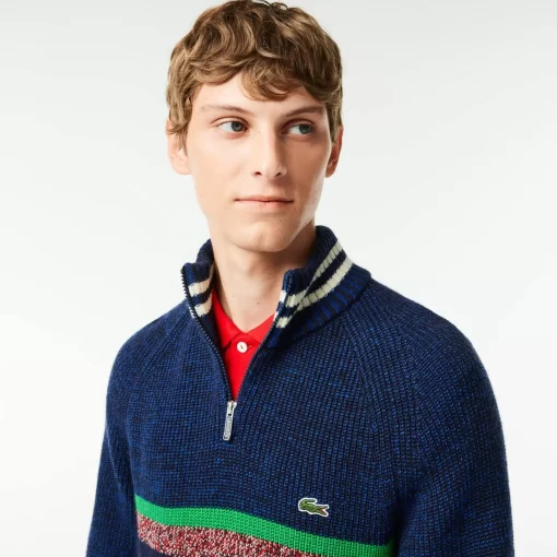 Lacoste Pullover>Woll-Pullover Mit Stehkragen, In Frankreich Hergestellt Navy Blau / Blau / Weis Niq