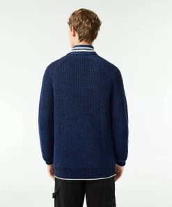 Lacoste Pullover>Woll-Pullover Mit Stehkragen, In Frankreich Hergestellt Navy Blau / Blau / Weis Niq