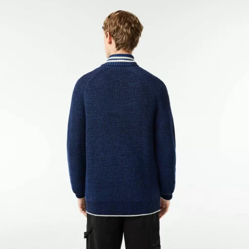 Lacoste Pullover>Woll-Pullover Mit Stehkragen, In Frankreich Hergestellt Navy Blau / Blau / Weis Niq