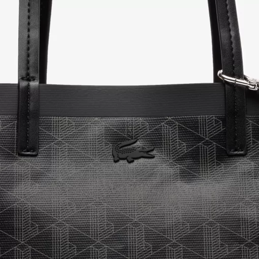 Lacoste Taschen>Zely Tote Bag Large Aus Beschichtetem Canvas Mit Monogramm Monogram Noir Gris H45