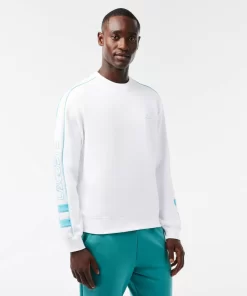 Lacoste Sweatshirts>Zweiseitiges Jogger Baumwoll-Sweatshirt Aus Baumwolle Mit Stickerei Weis / Blau Ri6